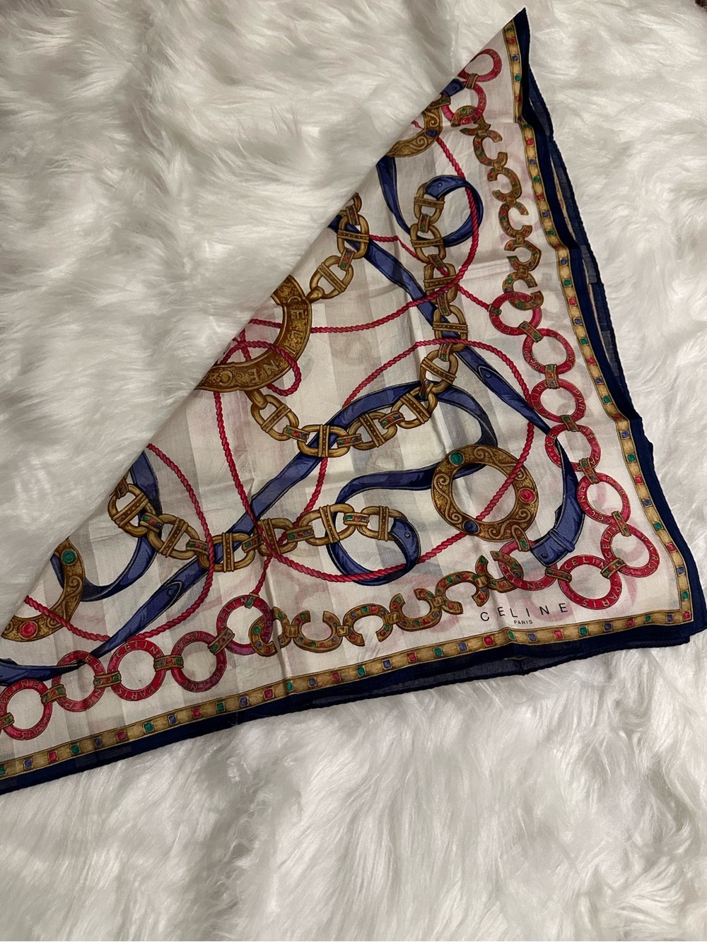 Vintage CELINE Paris Silk Equestrian Scarf 18” Square - Picture 6 of 7